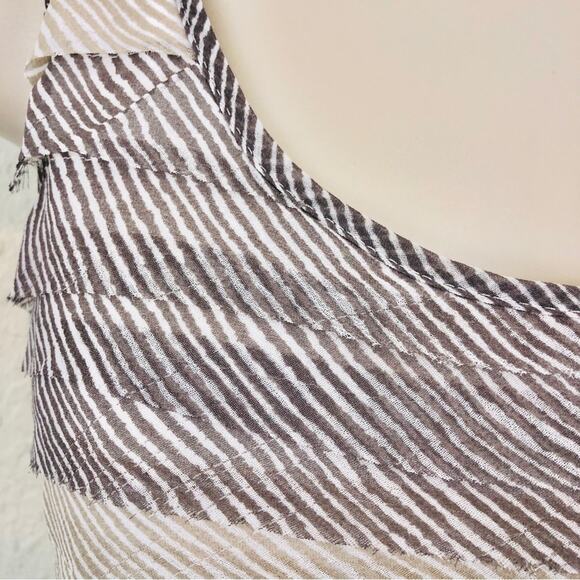 NWT Ann Taylor Loft Buttons Ruffle Front Tank Top Tan Cream Stripe Scoop Neck - Picture 7 of 16